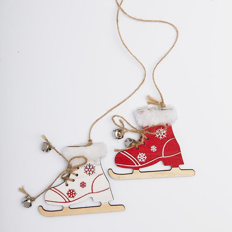 

2 шт. рождественские деревянные украшения со звонкими колокольчиками, перчатки в форме дерева, подвесное украшение для украшения рождественской вечеринки 10*9cm красный/белый