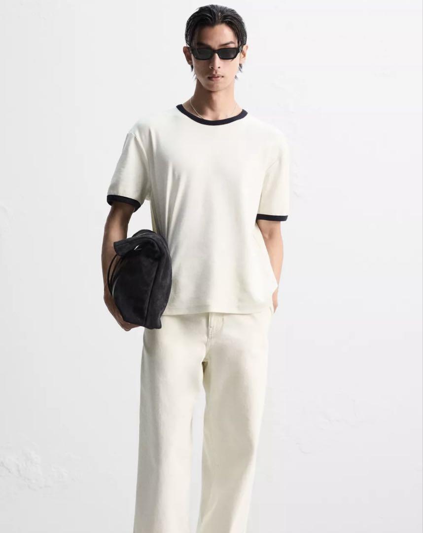 

[Б/У] Базовая футболка ZARA с контрастной отделкой в рубчик