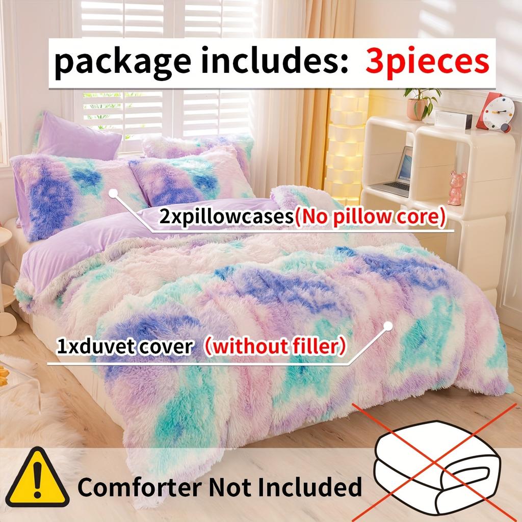 Set Copripiumino Peluche Tie Dye Y2K da 3 Pezzi ( 1 Copripiumino + 2 Federe), Set Biancheria da Letto Morbido e Caldo