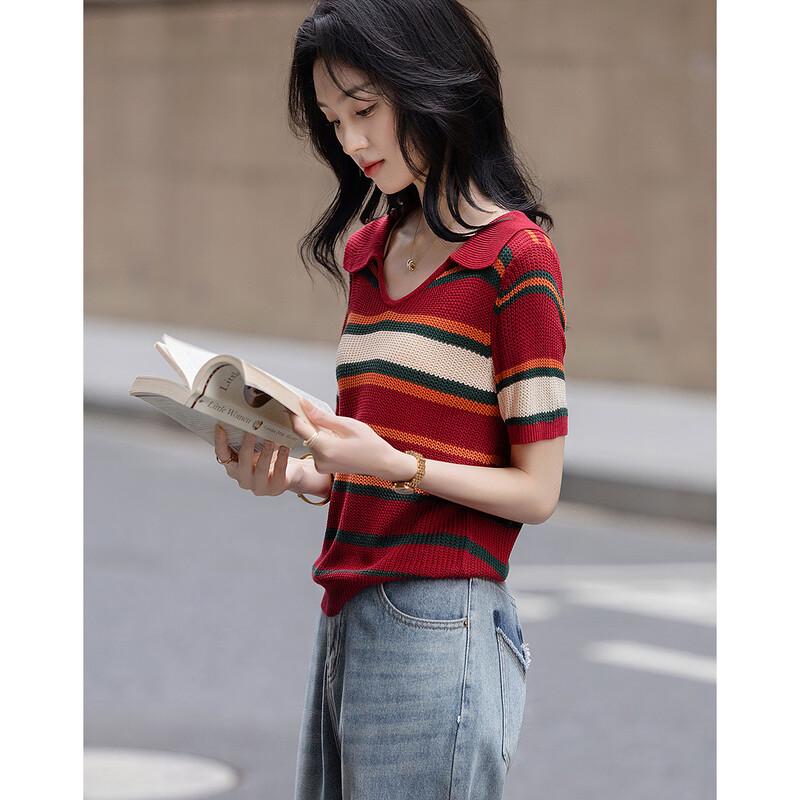 Demana Women's V-Neck Striped Knit Top