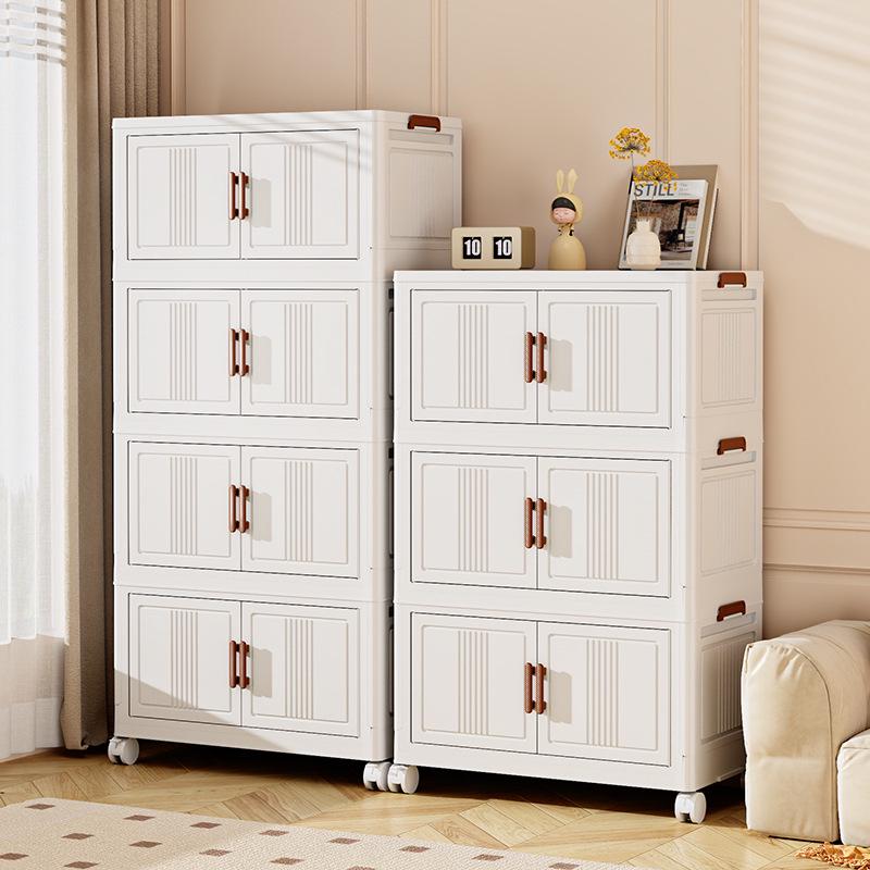 Movable Bedroom & Living Room Storage Cabinet: Folding Wardrobe & Plastic Organizer Shelving Unit