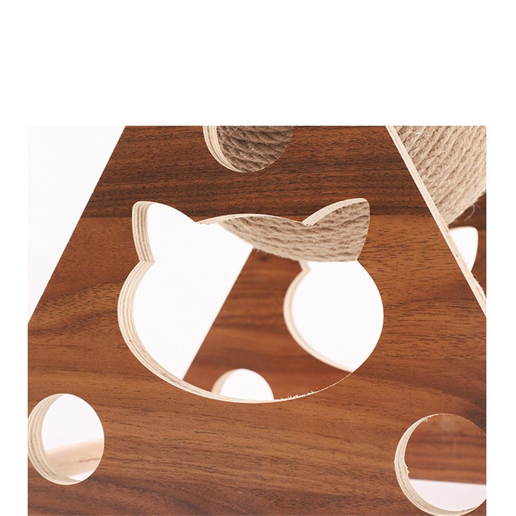 Triangle Wooden Cat Toy with Natural Sisal Rope Ball Durable Interactive Scratching and Playing Station for Cats