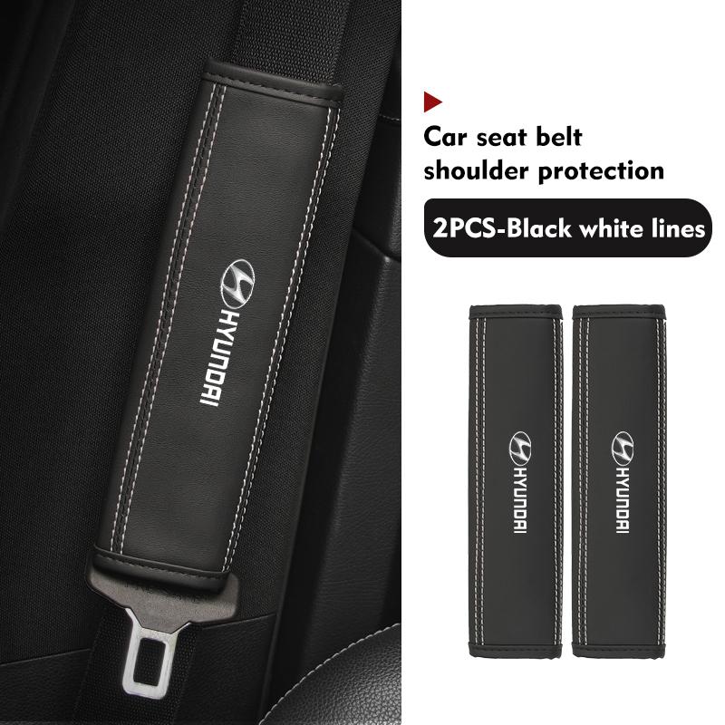 For Hyundai 1Pcs Nappa Leather Seat Belt Shoulder Cover Protection Pads Creta SantaFe Kona Genesis Equus Coupe Azera ioniq