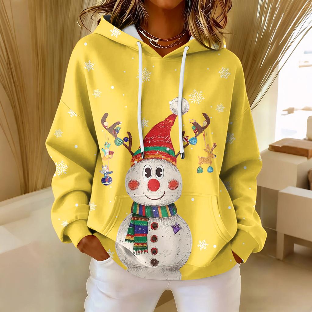 Women's Loose Comfortable Casual Fashion V-Neck Christmas Print Long Sleeve Hoodie