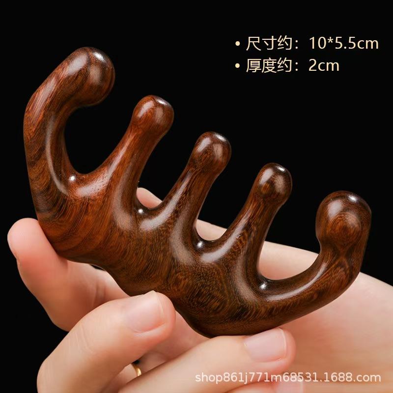 Sandalwood Meridian Comb: Universal Five-Finger Massage for Head, Neck & Hair Loss