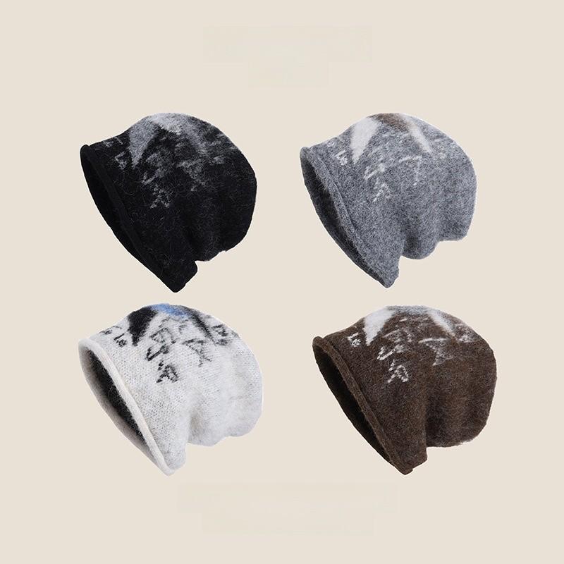 Autumn Winter Knit Beanie Hat For Women With Letter Pattern Warm Headgear For Street Style