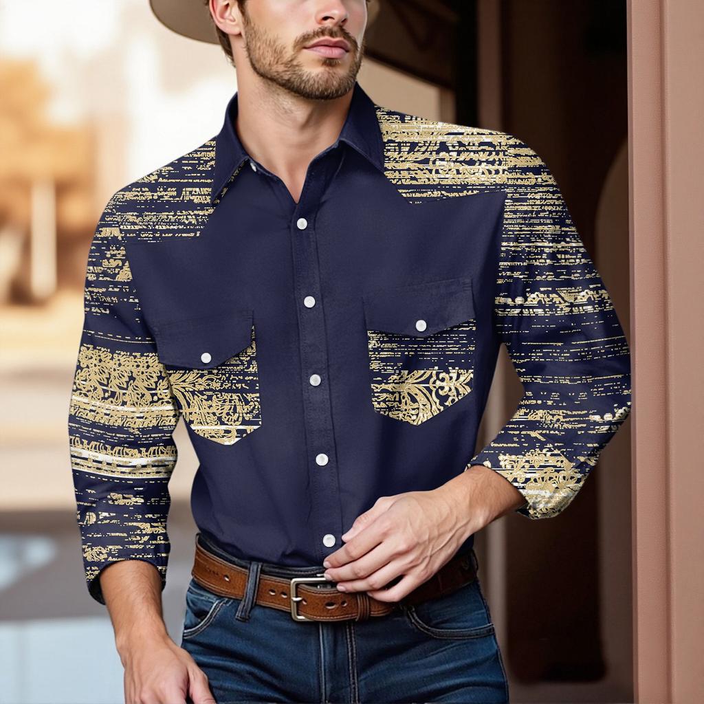 Men'S Fashionable Lapel And Shoulder Length Long Sleeved Casual Top