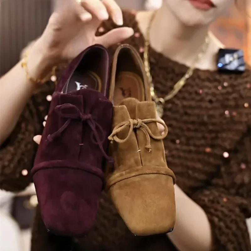 Suede Square Toe Mid Heels Shoes Women Desigenr Chunky Loafers Shoes Trend Fashion Elegant Pumps Dress New Mujer De Zapatillas