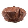 Women Vintage Faux Leather Solid Color Outdoor Beret Painter Flat Hat Peaked