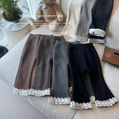 Mädchen Hosen Herbst Winter Neu Verdickt F Stilvoll Plus Warm All-in-One Samt Leggings Spitze Schlaghosen