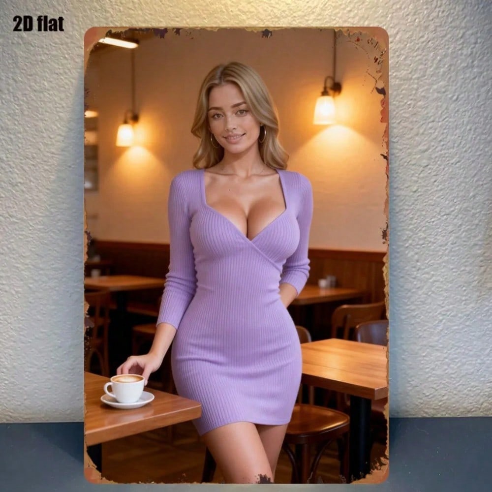 Metal Wall Art American Retro 8x12in Female Figure Poster Vintage Cafe Living Room Decor