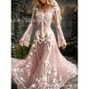 Abito da donna vintage gotico con teschio e rosa, motivo a gradiente, vestito lungo di Halloween con motivo a gradiente