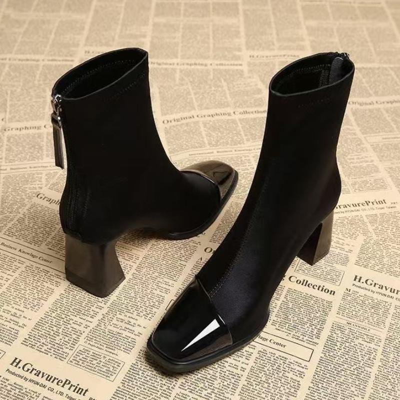 Square Toe Women Ankle Boots Suede High Heels Fashion Shoes Chunky Motorcycle Boots Trend Winter New Pumps Botas Short Boot35-40