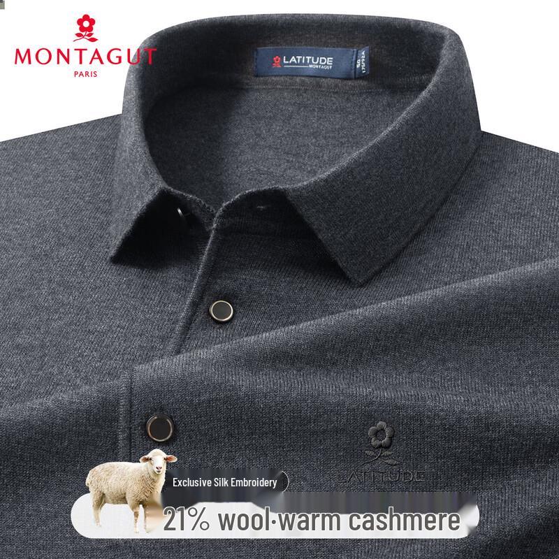 MONTAGUT Men's Cashmere Wool Blend Polo Collar Knit Sweater