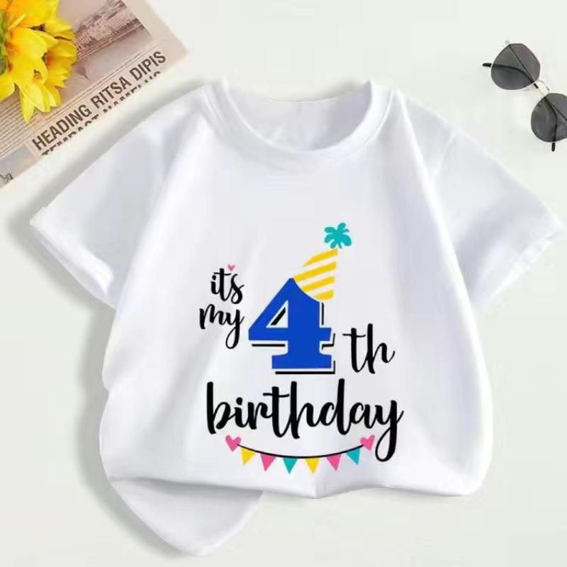 Summer Children's First Birthday Number T-shirt, Fashionable Short-sleeved Top for Boys and Girls