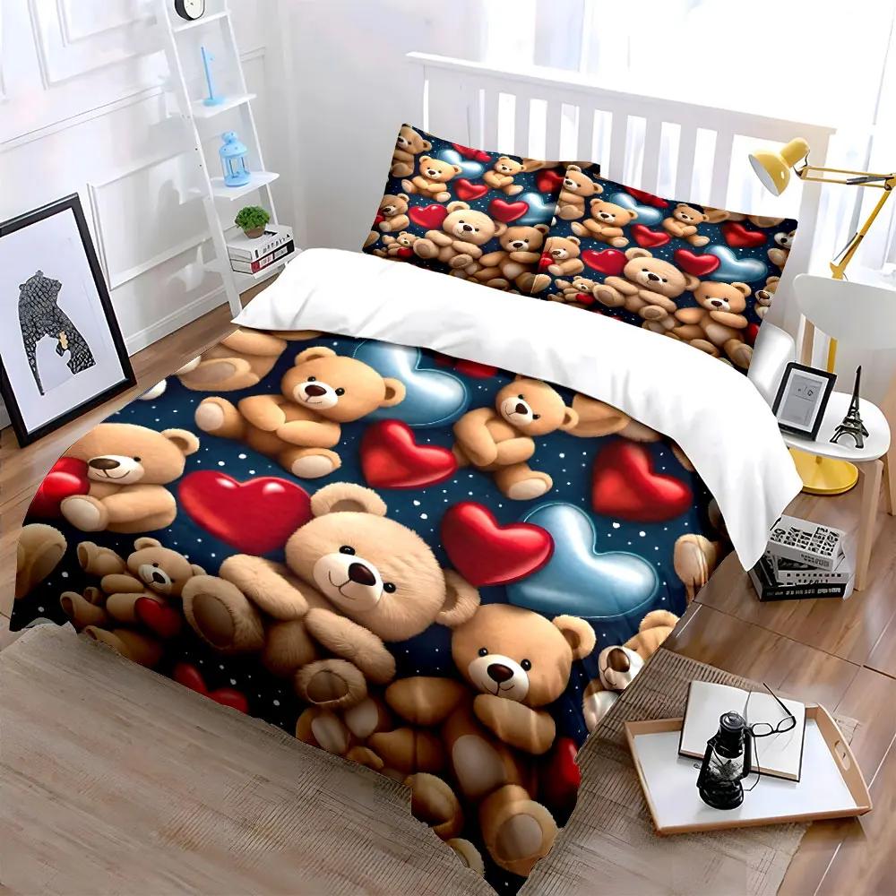 "Teddy Bears Decor Gift Set" Multiple Sizes Kid's and Adults' Bedroom Exquisite 3PC Bedding Set Gift