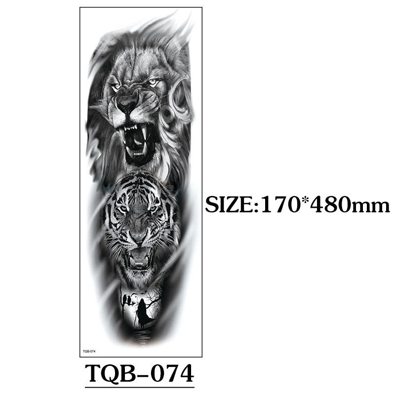 Full Arm Tattoo Sticker Full Arm, Big Picture Lion Tiger Wolf Animal Big Flower Arm Tattoo Sticker