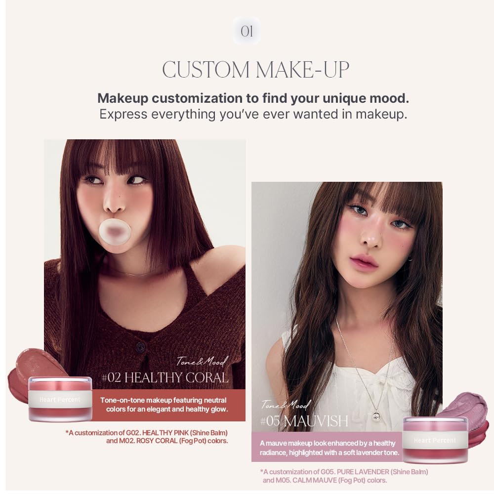 Heart Percent Dote On Mood Custom Lip & Cheek [Dual Color] Matte (Fog Pot) & Glow (Shine Balm) [#05.Mauvish]