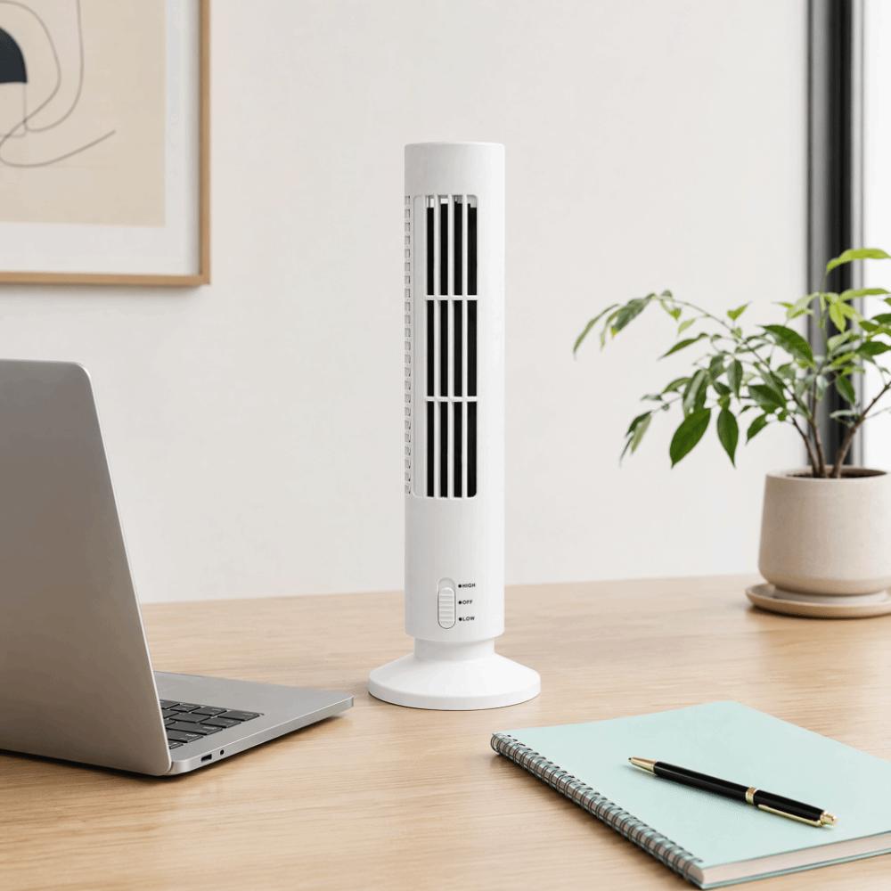 Slim Mini Desk Fan Plastic Wingless Fan Simple Control Bladeless Tower Fan, Dorm Room