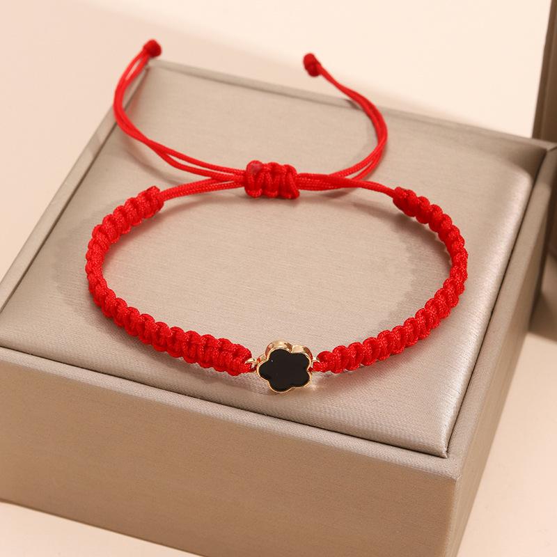 Double-Sided Five-Leaf Clover Bracelet - Handmade Woven Friendship Jewelry for Students & Couples