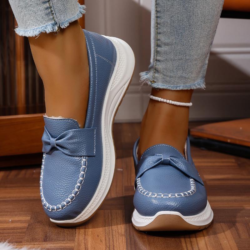 Winter 2025 New Platform Fleece Warm Cotton Shoes Women's Plus Size Comfortable Bow Comfortable Sneakers