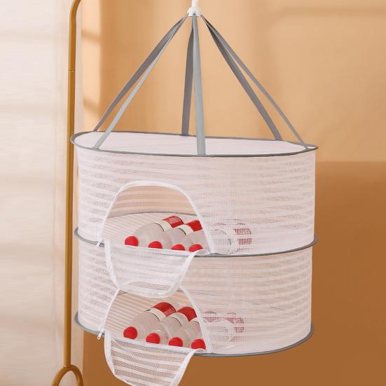 1/2/3 Layer Hanging Mesh Drying Basket U-shaped Zipper Design Food Fish Clothes Hanging Drying Net Outdoor Foldable Hanging Mesh Dryer