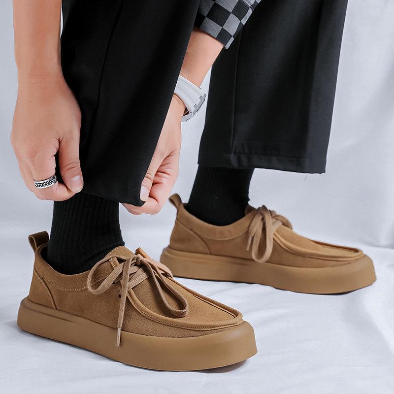 

Men s shoes 2024 new casual shoes lace-up retro trend board shoes suede matte low-top single shoes 8007-R 38 хаки