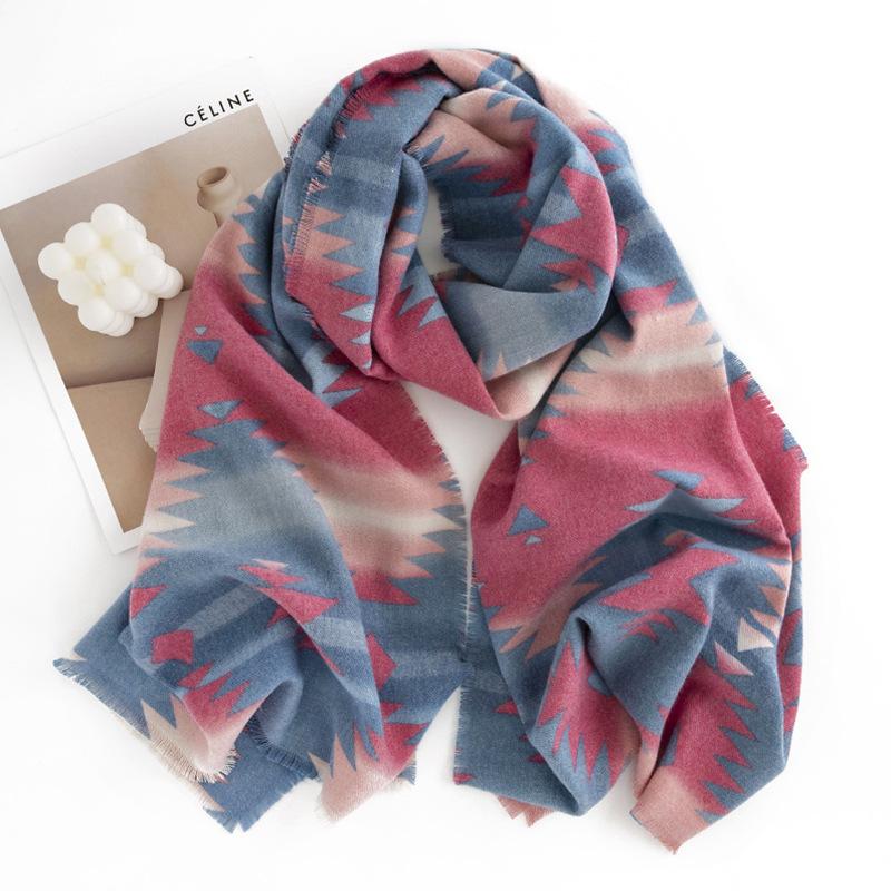 Geometric Ethnic Style Jacquard Imitation Cashmere Scarf for Women High End Fringed Shawl Elegant Autumn and Winter Scarf