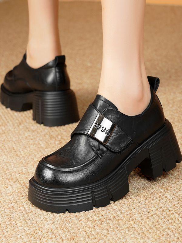 Mary Jane platform loafers women's 2025 autumn and winter new small leather shoes British style heightening warm wool cotton shoes