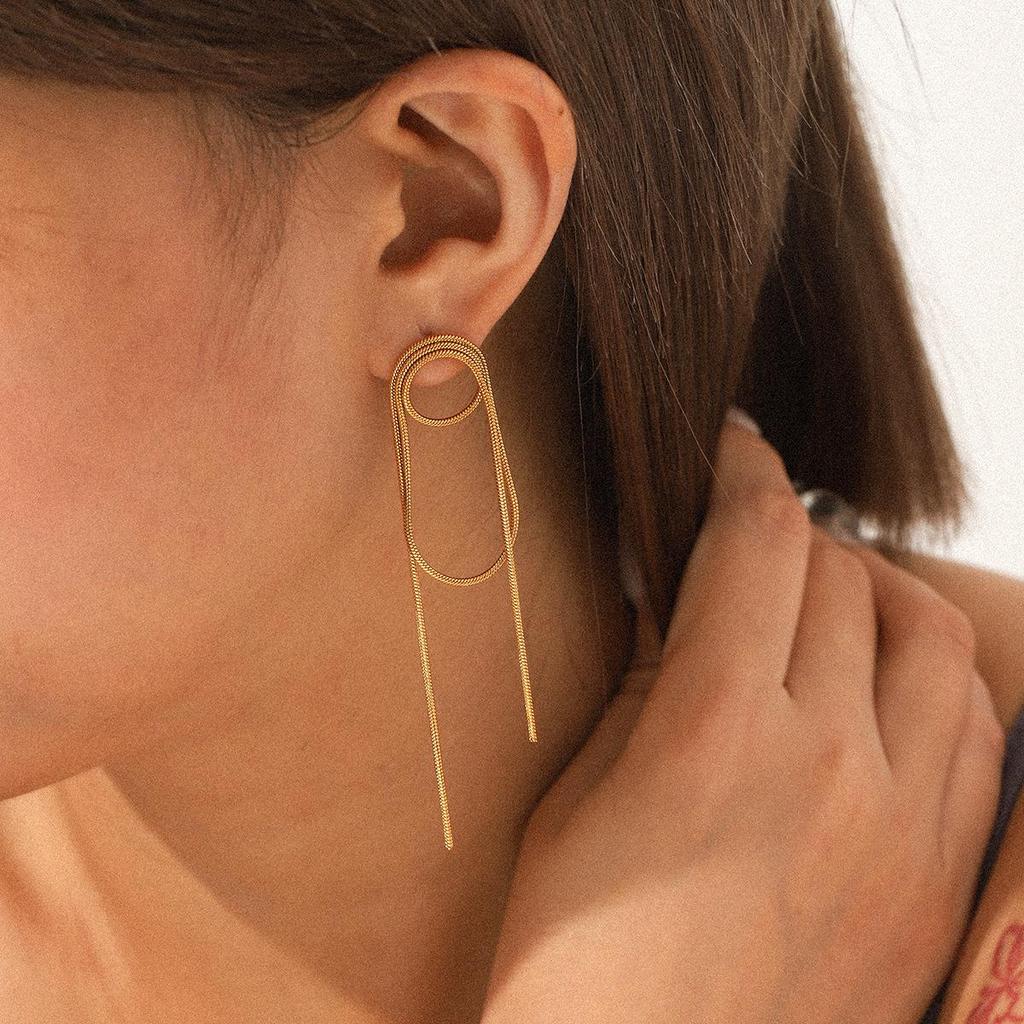 18k Gold Niche Round Tassel Stainless Steel Stud Earrings for Women