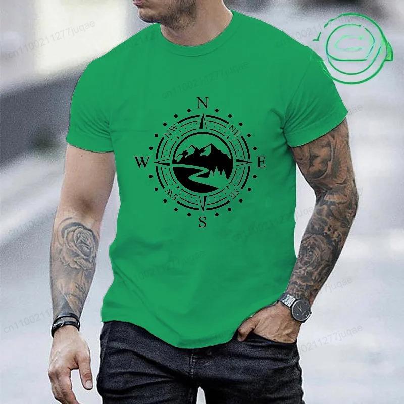 Retro Compass Print Versatile T-Shirt Fashionable Comfortable Breathable Soft Casual Sports Short Sleeve Cotton T-shirt