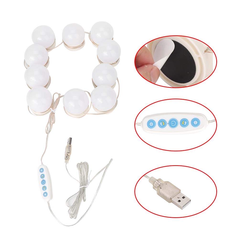 10Pcs USB LED 5 Color Temperature Light Bulb for Makeup Beauty Tabletop Vanity Mirror