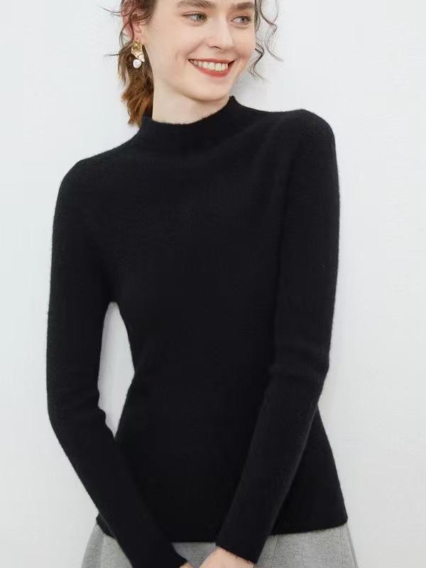 Women's Seamless Pure Wool Half-High Neck Sweater