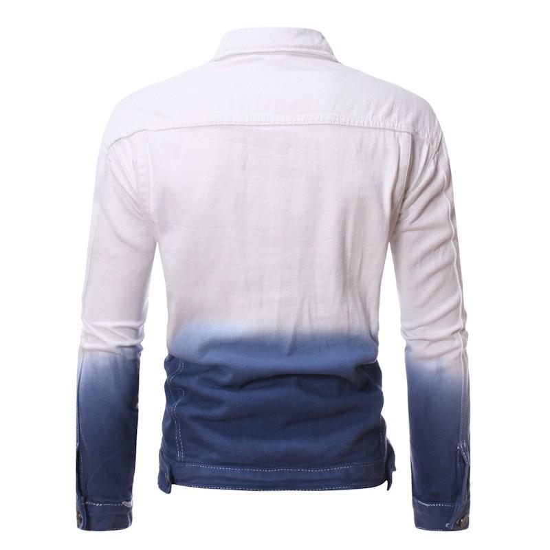 Mens Gradient Denim Jacket Trendy Youth Slim Fit Casual Outerwear Plus Size Daily Wear