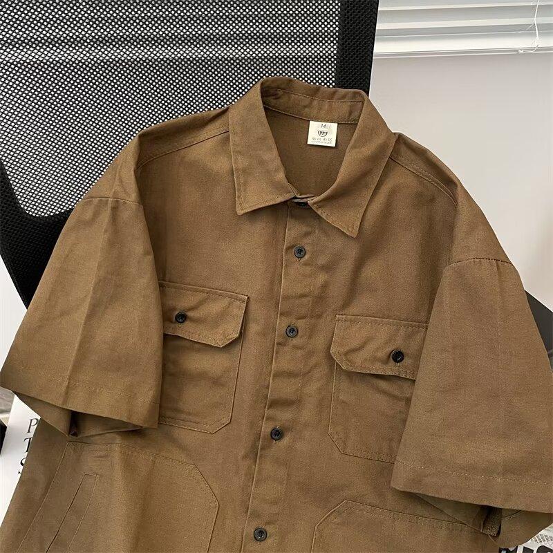 Retro Shirt Men'S Summer Outfit Hong Kong Style Student Loose And Niche Design Fun New Men'S Top For Outdoor Wear