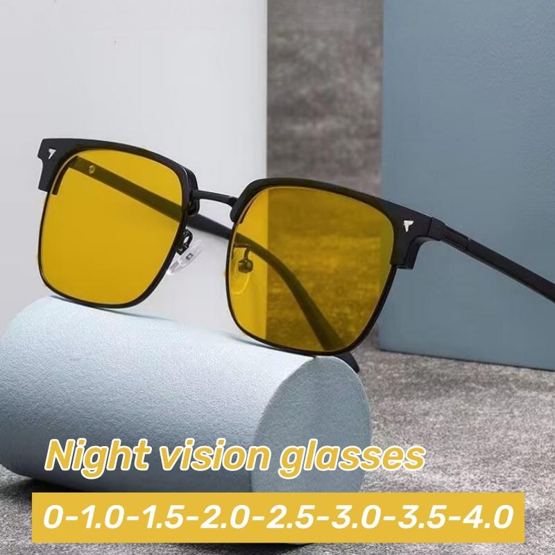 Fashionable Square Frame Night Vision Myopia Glasses Driver Special Anti-Glare Night Light-Enhancing Unisex Yellow Glasses
