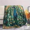 Peacock with Fanned Tail  Print Flannel Blanket, High quality Comfortable for All Seasons, Home Decor, Warmth and Comfort