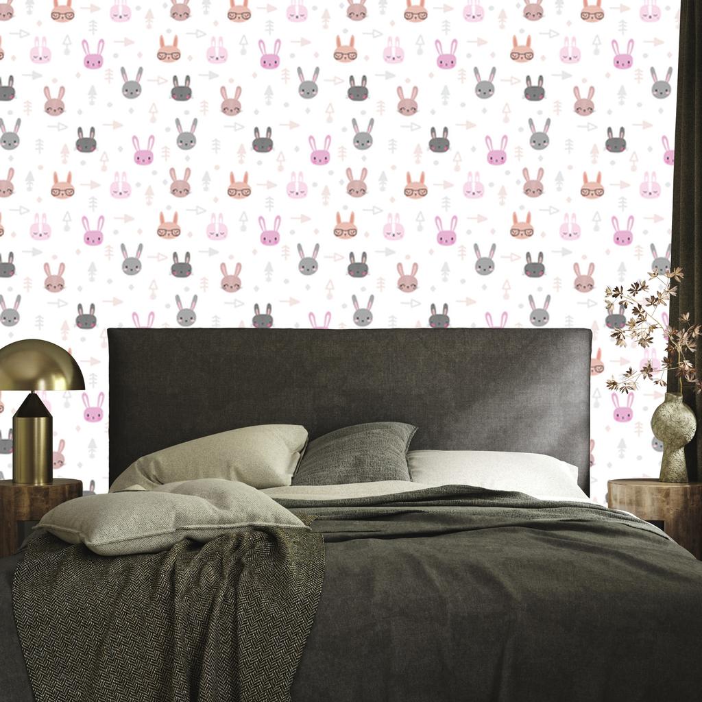 Wallpaper Little Rabbits On a White Background for the Living Room and Bedroom 50x1000