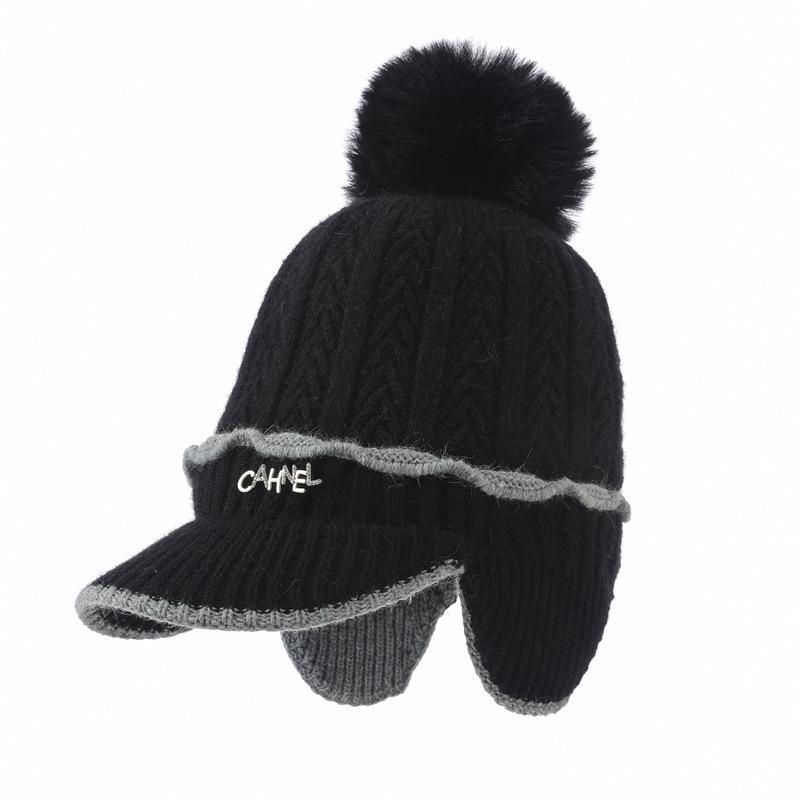 New Fleece Thickened Knitted Cap Women's Autumn and Winter Ear Bag Warm Wool Baseball Cap