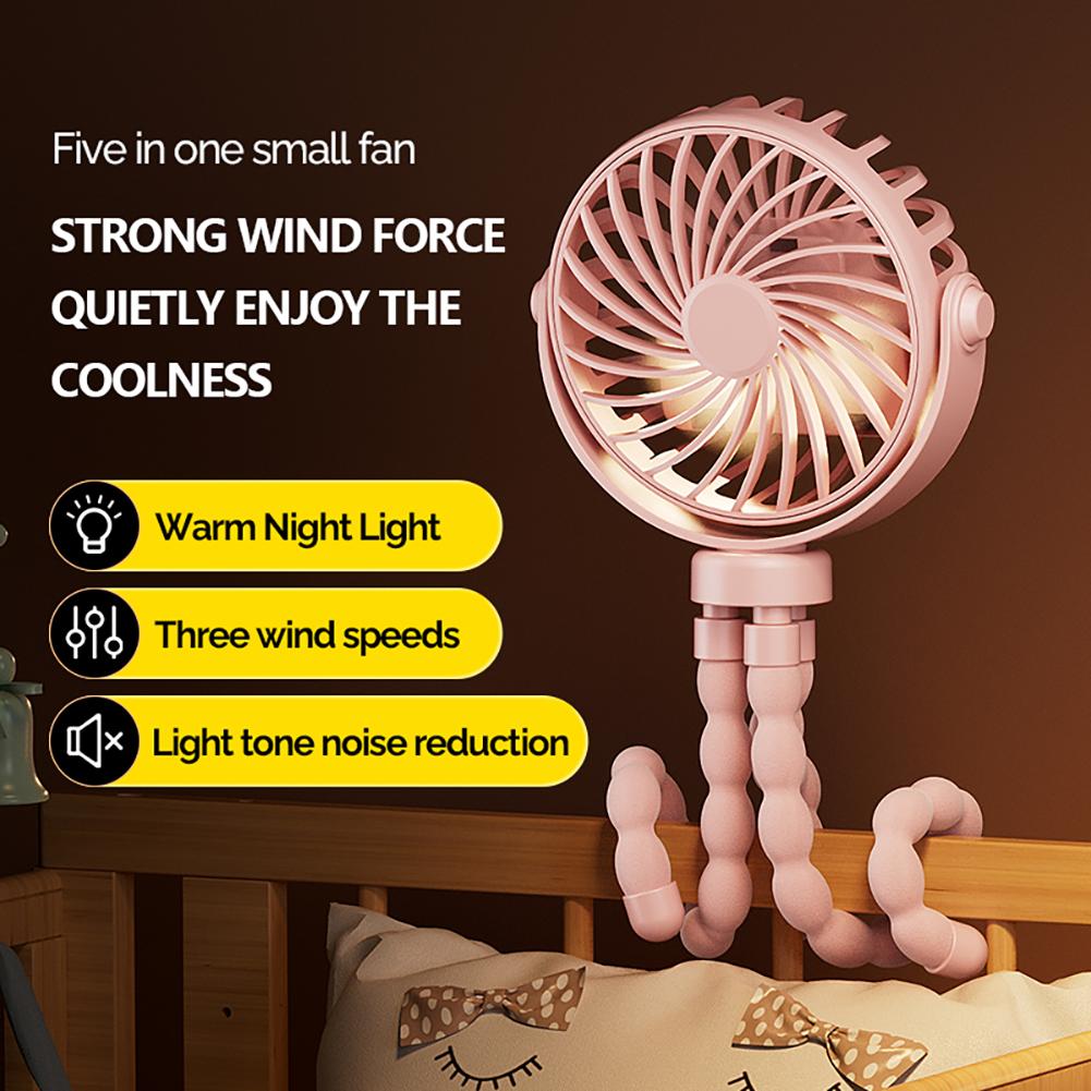 Portable Rechargeable 3-speed Fan Baby Stroller Bed Mute Fan Variable Base Octopus Mini Fan Office Desktop Hands Free Fan