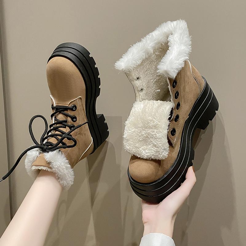 Women's Shoes 2024 Platform Concise Ankle Women's Boots Trend Daily Boots Women Round Toe Front Lace-up Square Heel Shoes Ladies