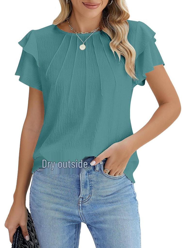 2025 Women's Spring/Summer Casual Pleated Short-Sleeve Pullover T-Shirt.