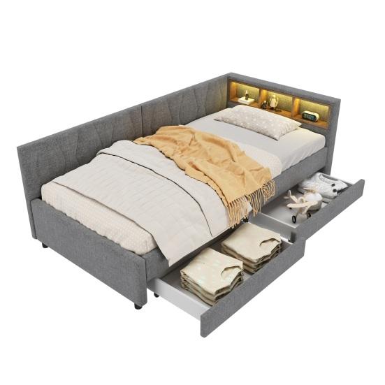 Upholstered Bed Extendable Sofa Bed 90x200cm with Slatted Frame, Multifunctional Bed Made of Skin-Friendly Velvet Fabric