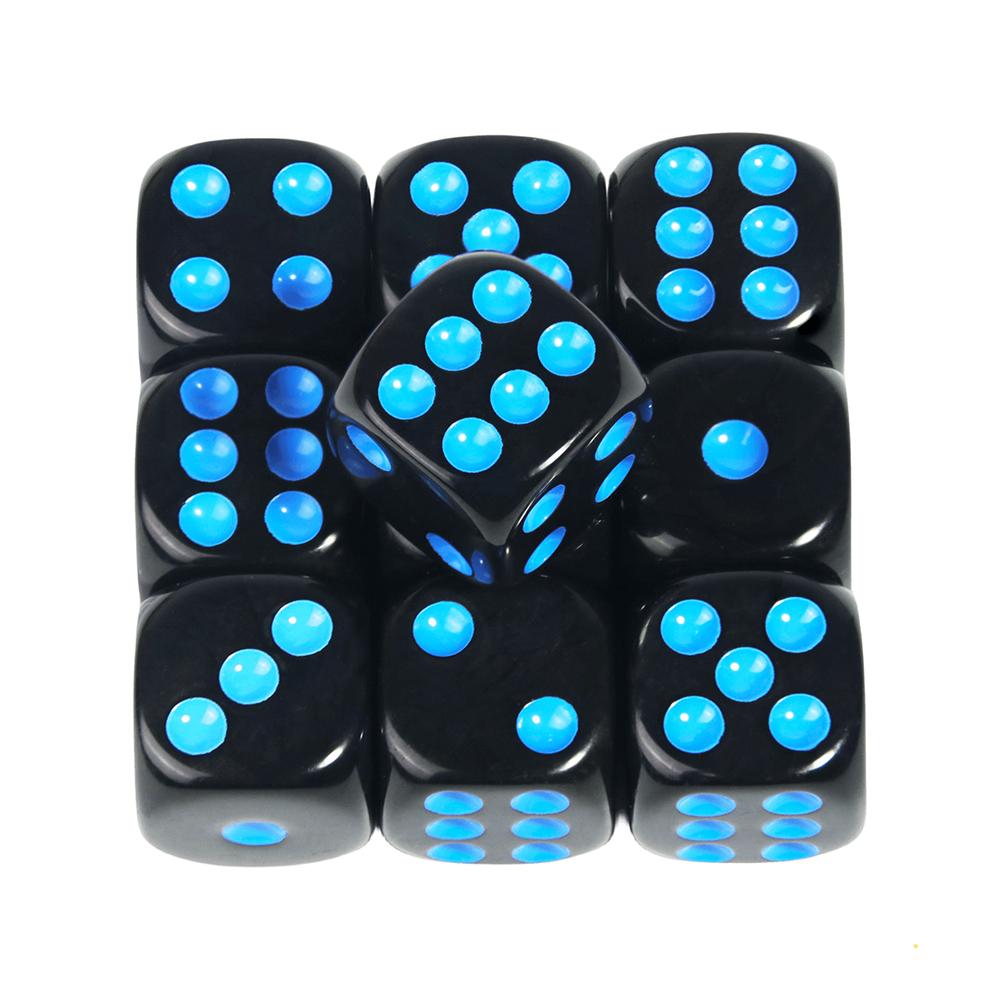 

10 шт. 16 мм черные круглые угловые игральные кости набор акриловые 6-гранные игральные кости с цветными точками для настольной игры синий