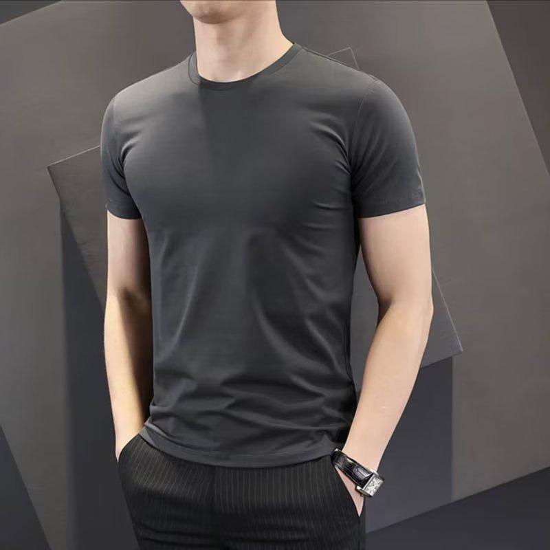Korean Men's Slim Fit Short-Sleeved Round Neck T-Shirt, Black & White, Large Sizes, Summer Inner Wear