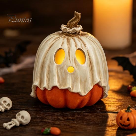 Ornamenti Spettrali Luminosi Decorazione Zucca Fantasma Illuminata di Halloween, Lampada Vintage Staccabile con Statua Spaventosa Candela LED per Tavolino da Cucina Mensola