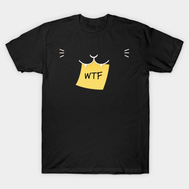 Asian Size Men Black Print T-shirt Cat Says Wtf No-Cut Print Cotton Tshirt M чёрный