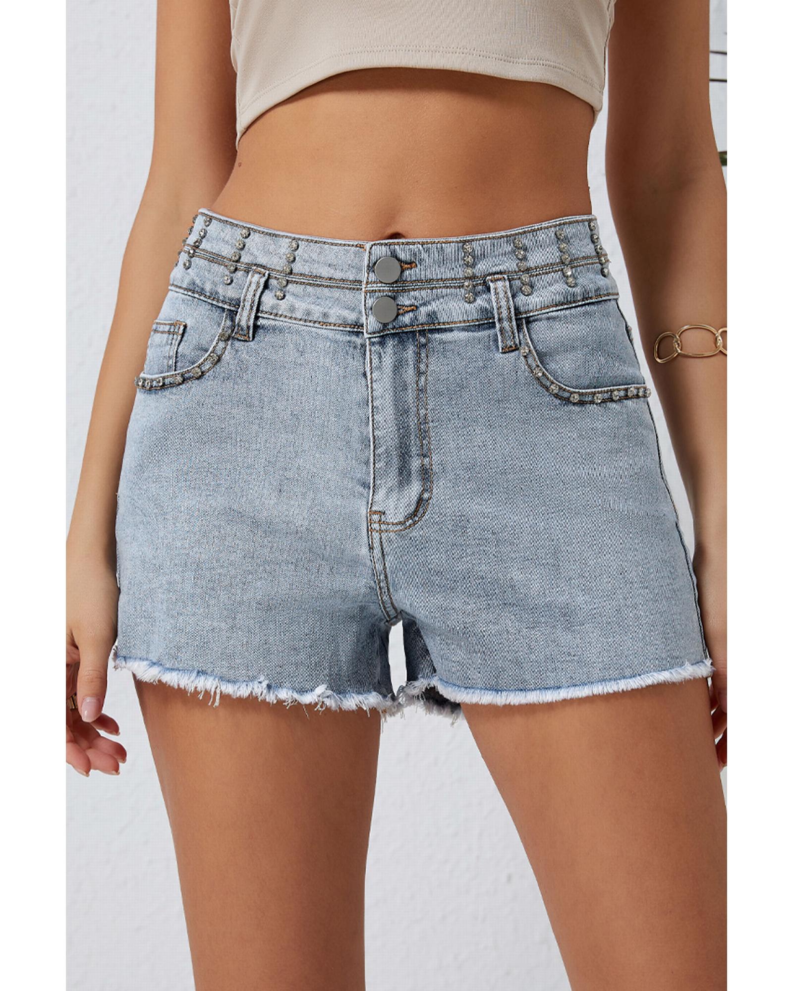 

Azura Exchange Vintage Wash Denim Shorts with Diamond Studs 12 US небесно-голубой