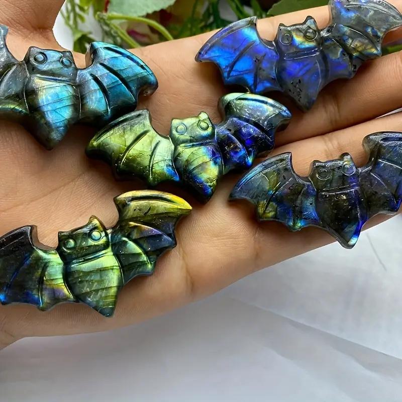 

1 шт. Фигурка летучей мыши из лабрадорита Целебный кристалл Натуральный драгоценный камень Домашний декор Орнамент 6,2 см/2,44 дюйма Высококачественный энергетический камень