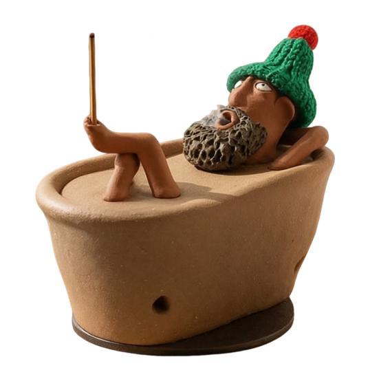 Funny Desk Accessory Lazy Bath Man Incense Burner, Resin Old Statue Stick Holder, Novelty Gift for Friends Creative Desktop Decoration with